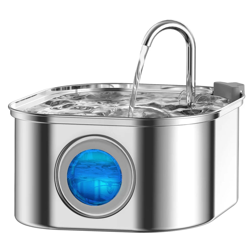 Fontaine à eau en inox 3,2 L pour chat et chien, fenêtre de niveau et débit silencieux